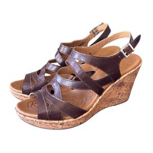 b.o.c. Born Concept Emina Brown Vegan Cork Wedge Sandals Size 9 M